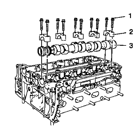 Fig. 306: Exhaust Camshaft, Camshaft Bearing Caps And Bolts