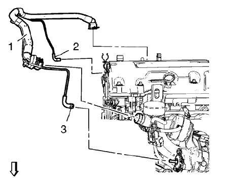 Fig. 122: Positive Crankcase Ventilation Pipe, Charger Air Bypass Valve Pipe And Clamp