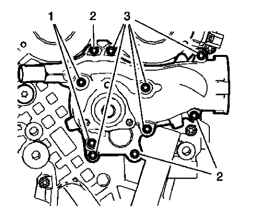 Fig. 441: Water Pump And Engine Front Cover Bolts