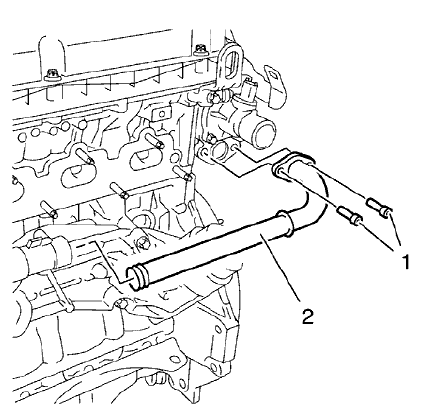 Fig. 25: Identifying Engine Oil Cooler Outlet Pipe And Bolts