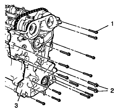 Fig. 416: M6, M10 Front Cover Bolts And Engine Front Cover