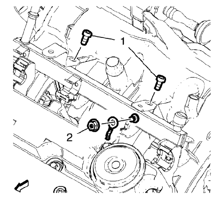 Fig. 73: Fuel Injection Fuel Rail Bolts And Ground Cable Nut