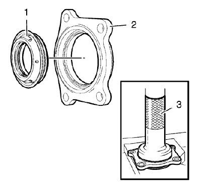 Fig. 72: Front Differential Carrier Flange, Front Wheel Drive Shaft Oil Seal And Installer Drift Courtesy of GENERAL MOTORS COMPANY