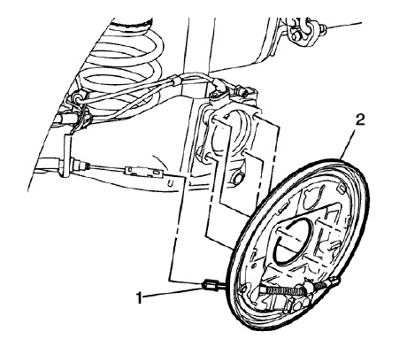 Fig. 25: Park Brake Cable Connector And Backing Plate