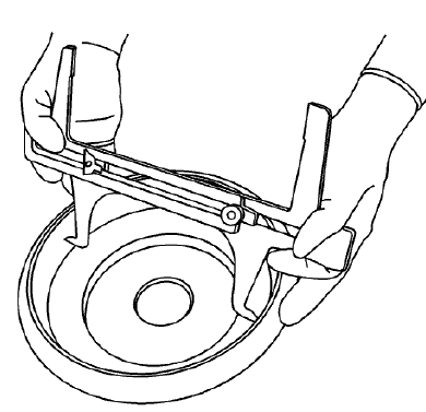 Fig. 57: Installing Drum to Brake Shoe Clearance Gauge Inside Brake Drum Diameter