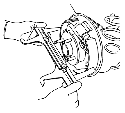 Fig. 58: Positioning Drum to Brake Shoe Clearance Gauge Over Brake Shoe Assembly