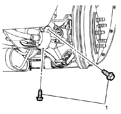 Fig. 47: Left Rear Parking Brake Cable Bracket Bolts
